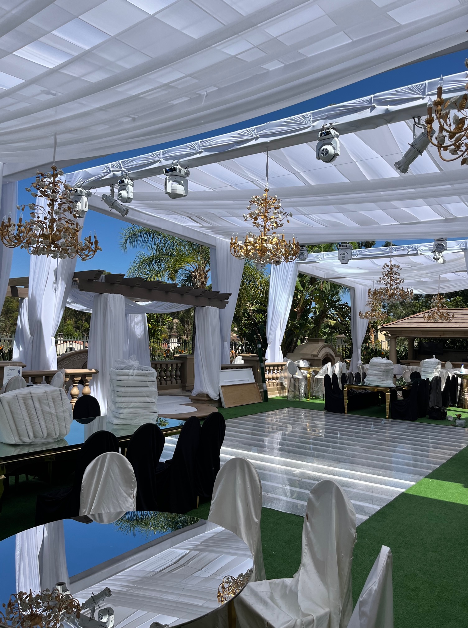 Plexiglass Dance Floor over the pool and leveling the entire